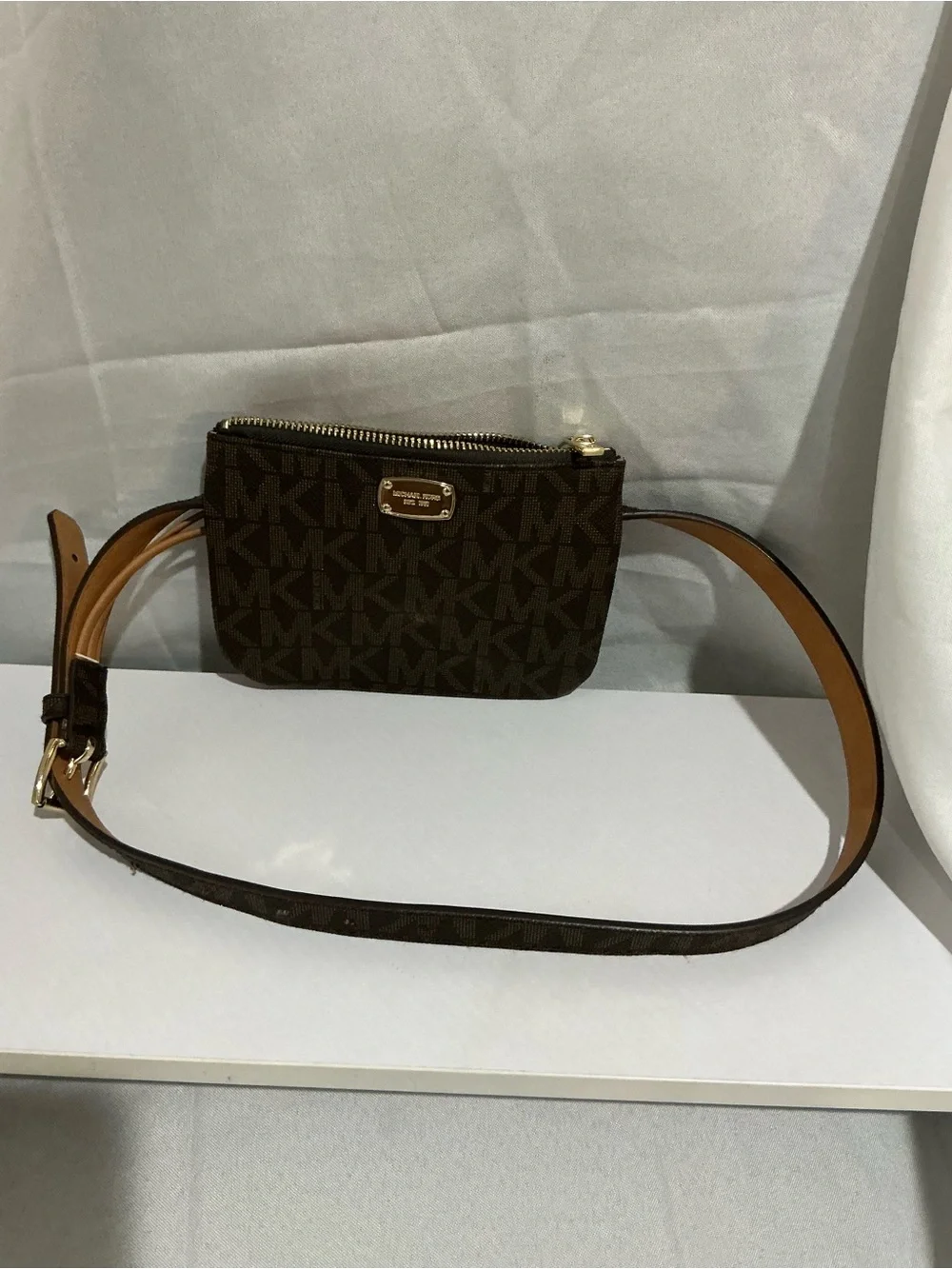Michael Kors Brown Logo Crossbody Belt Bag with Gold Hardware